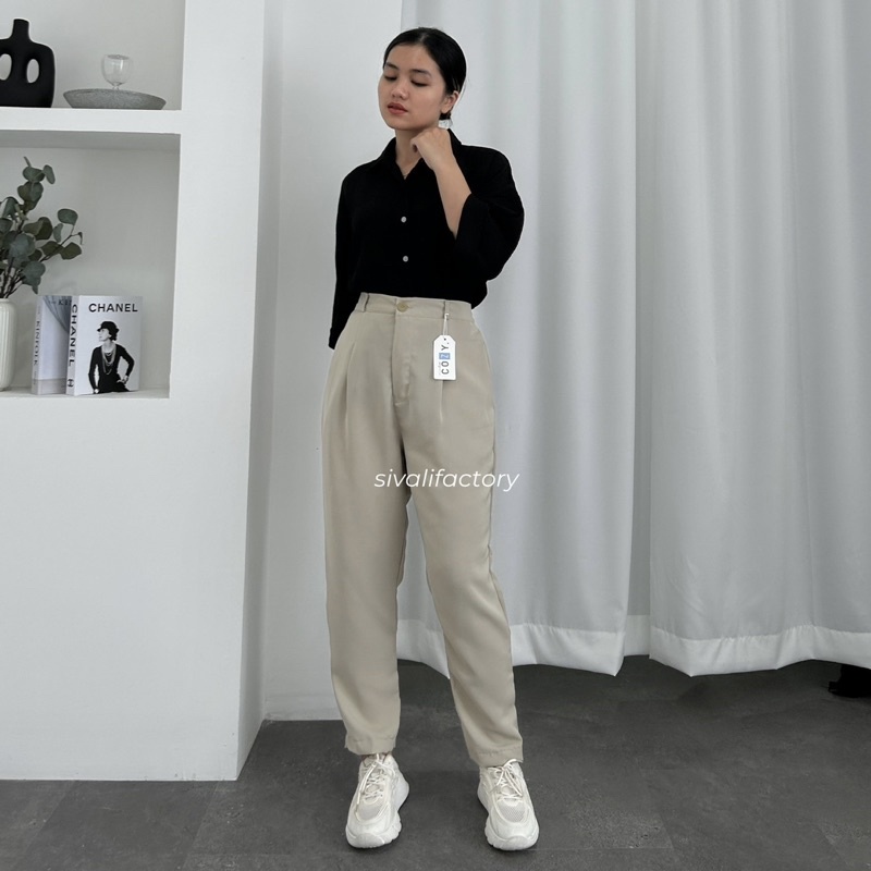 SIVALI Kalea Pants - Celana Highwaist Anti Kusut - Celana Kantor Kulot Wanita - Pencil Pants