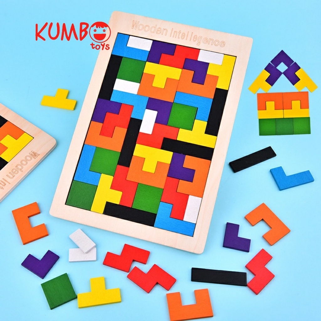 Mainan Edukasi Anak Puzzle Tangram Tetris Geometri Kayu