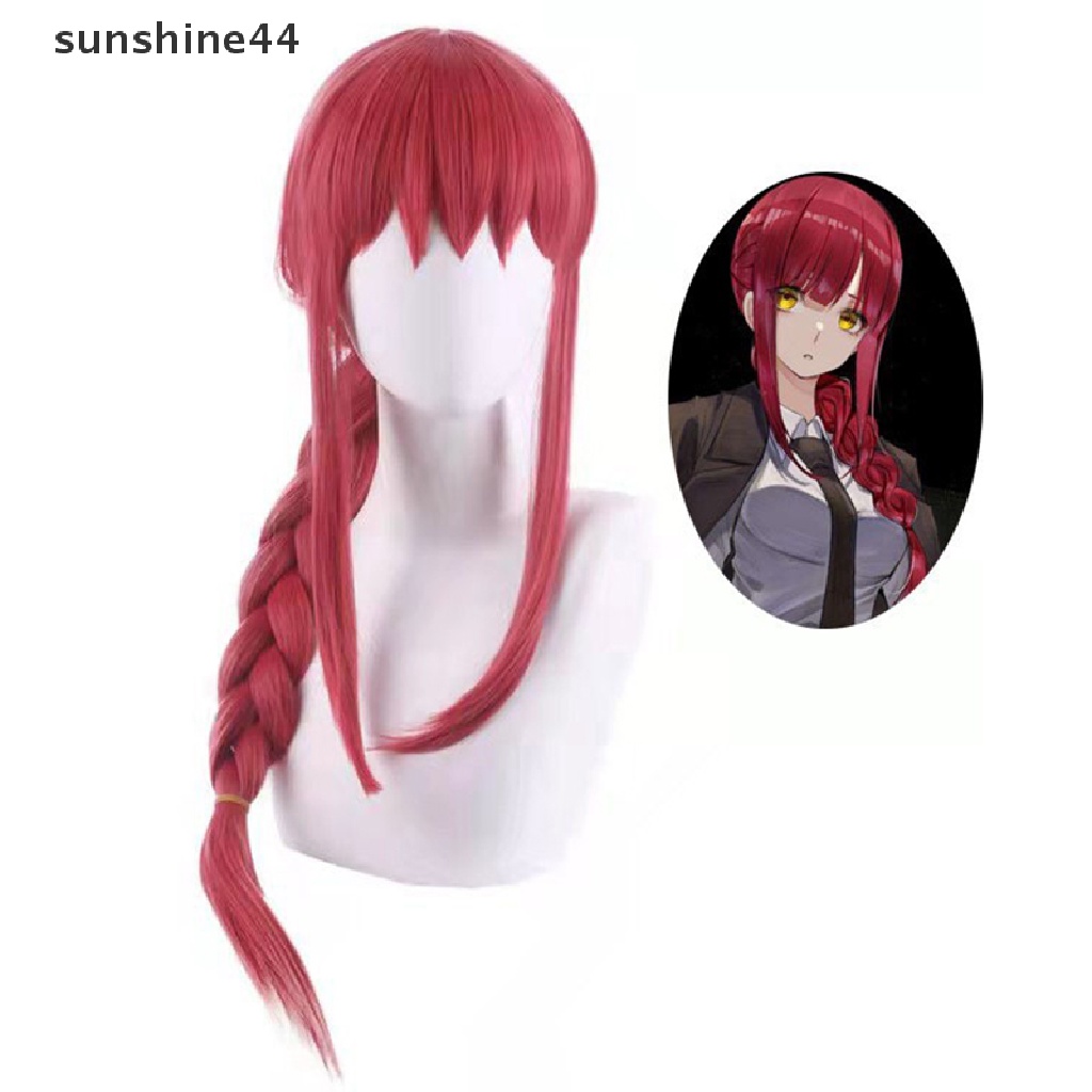 Sunshine Wanita Makima Anime Rantai Man Cosplay Panjang Dikepang Lurus Rambut Sintetis Halloween Merah Bermain Peran Pesta Wig Aksesoris.