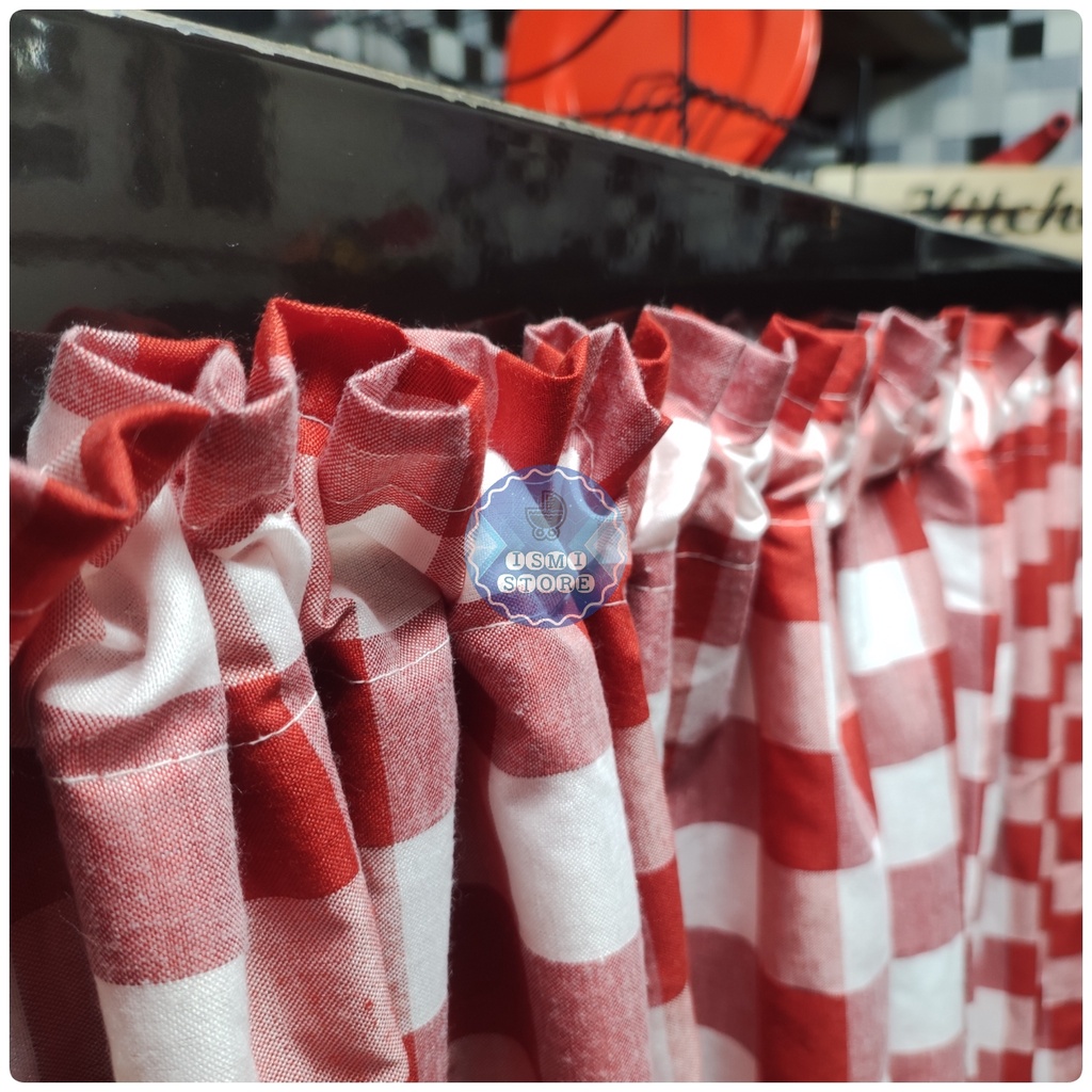 Tirai /GORDEN Kolong DAPUR/MEJA Ruffle BAWAH Polos SINGLE Estetik Motif Kotak Gingham Bisa CUSTOM Ukuran by Ismi Store