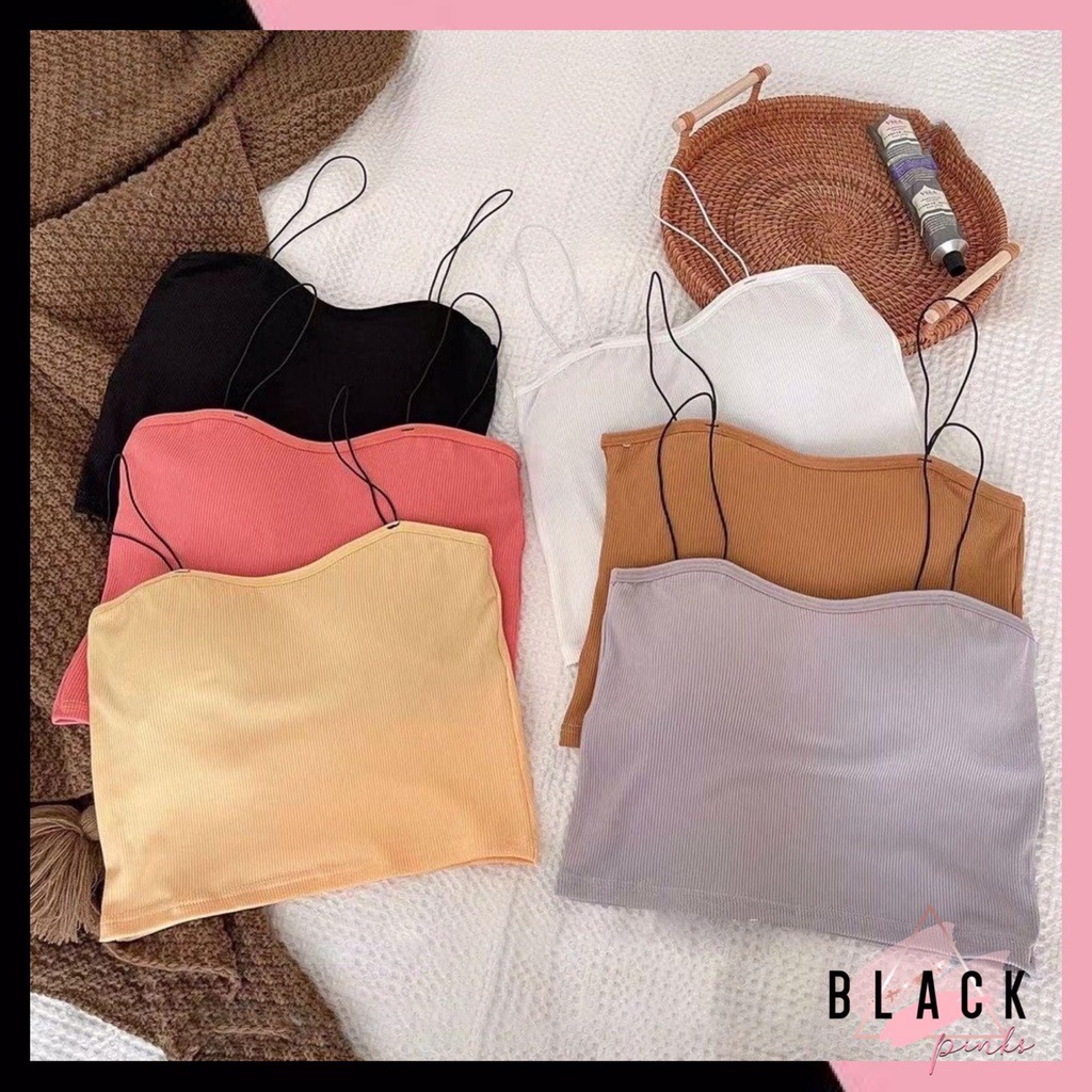 BlackPink Tanktop Bra Spaghetti Pakaian Dalam Wanita Kamisol Bra With Cup Import 1085