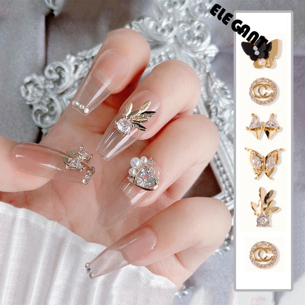 ELEGANT Zircon Nail Art Diamond Flash 3D Alloy Jewelry DIY Nail Art Decorations Love Bowknot Manicure Accessories Exquisite 3D Double Layer Butterfly Metal Nail Rhinestones