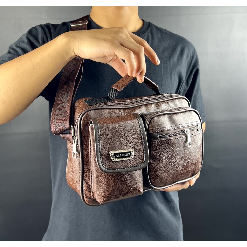 Tas Pria Tas Selempang POLO AMSTAR Bahan Kulit PU Leather Tas Selempang Pria Slingbag