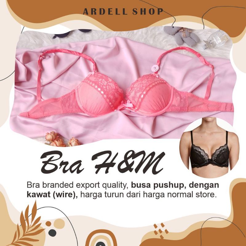 Bra Wanita H&M Original Push Up Kawat Busa Tebal Pink Size 32C Branded