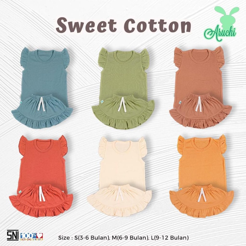 Aruchi Setelan Rok 0-4 Tahun Sweet Cotton Setelan Rok Ruffle Anak Perempuan CBKS