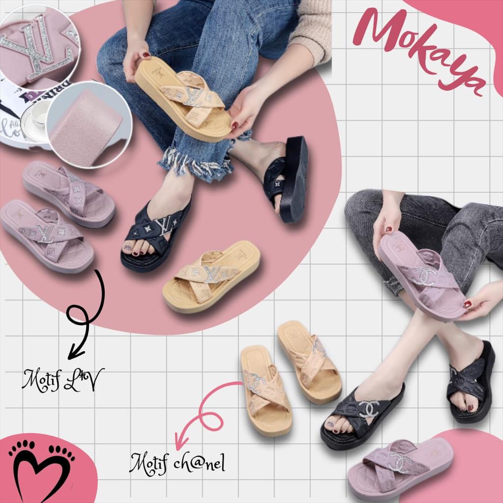 Sandal Slop Jelly Wanita Ban Silang C* dan L* Glitter Super Simple Pretty Mewah Import Mokaya / Size 37-41 (2023-30/-301)