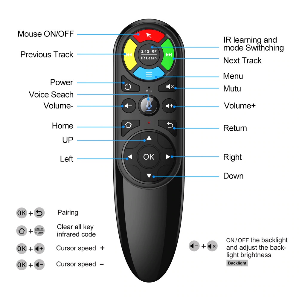 VONTAR Wireless Air Mouse 6 Axis Gyroscope 2.4 GHz Voice Search - Q6 - Black