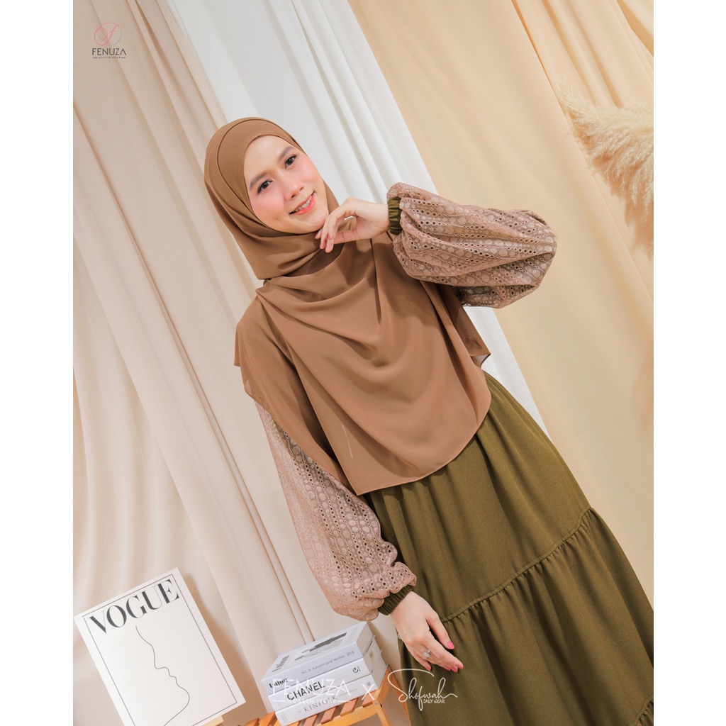 FENUZA SCARLETTA DRESS WARNA ARMY WOOD GAMIS SYARI BUSUI MAXI MATERIAL RENATA CREPE MIX PREMIUM JAQU
