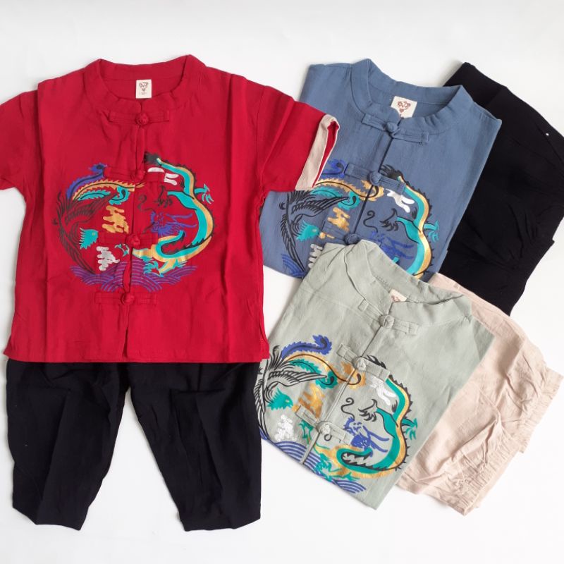 Setelan Anak choeongsam/ Baju Anak Imlek / Baju Kokoh Lebaran/ CNY Embroidery 3 Colour