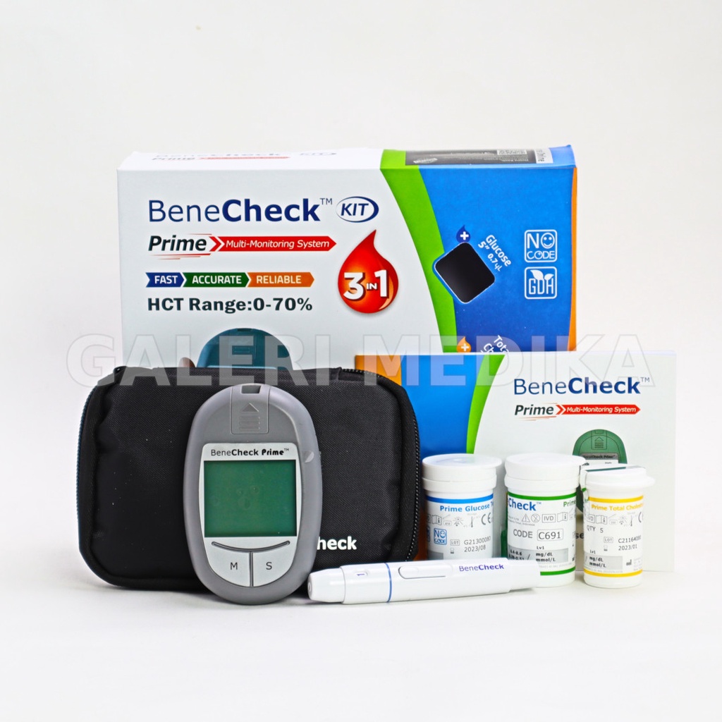 BeneCheck Prime Starter Kit Alat Cek Darah / Screening Kesehatan 3in1 (Gula Darah, Asam Urat dan Kolesterol)