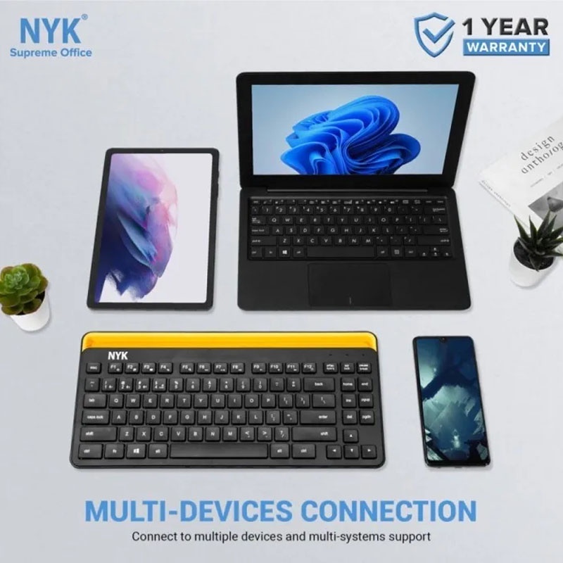 keyboard mini laptop eksternal stand holder NYK K30 dual mode Bluetooth Wireless membrane multi device