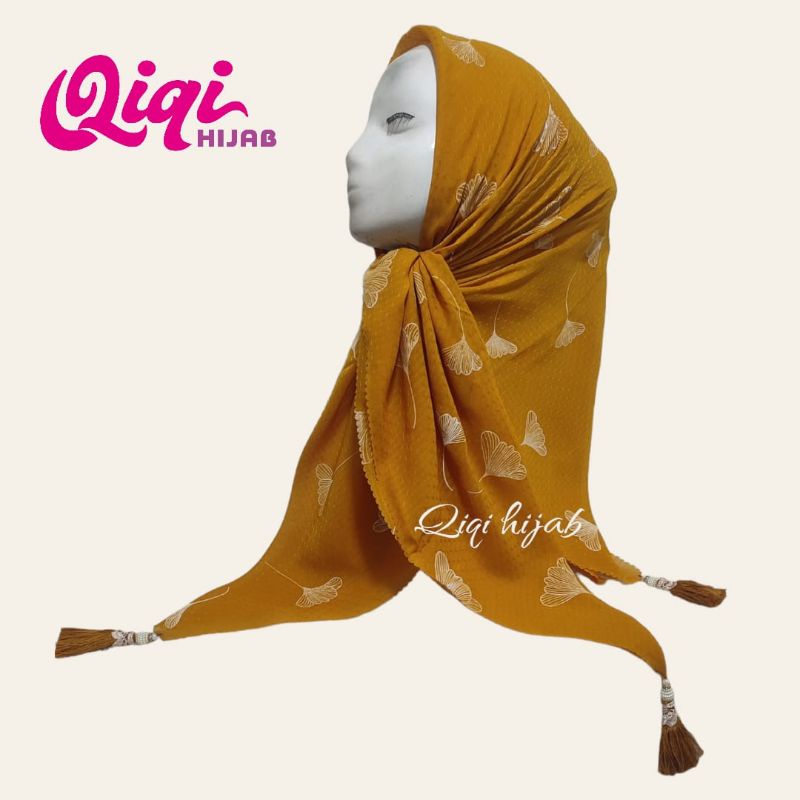 (Qiqi Hijab) SEGI EMPAT JAMBUL MOTIF BUNGA 1 •kerudung segiempat waffle ruby