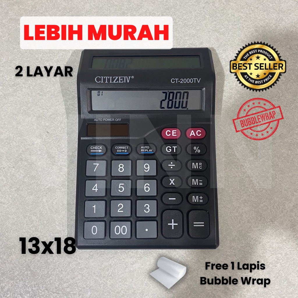 Kalkulator 2 Layar CT-2000TV 12 Digit Murah | CITIZEIV Kalkulator Check Dual 2 Power - Calculator Dagang Besar - Kalkulator Warung