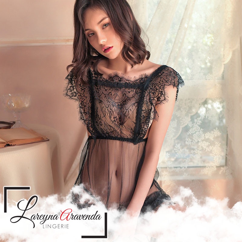 Lareyna Aravenda Set Lingerie + G String Seksi Model Nightdress Full Lace LG451