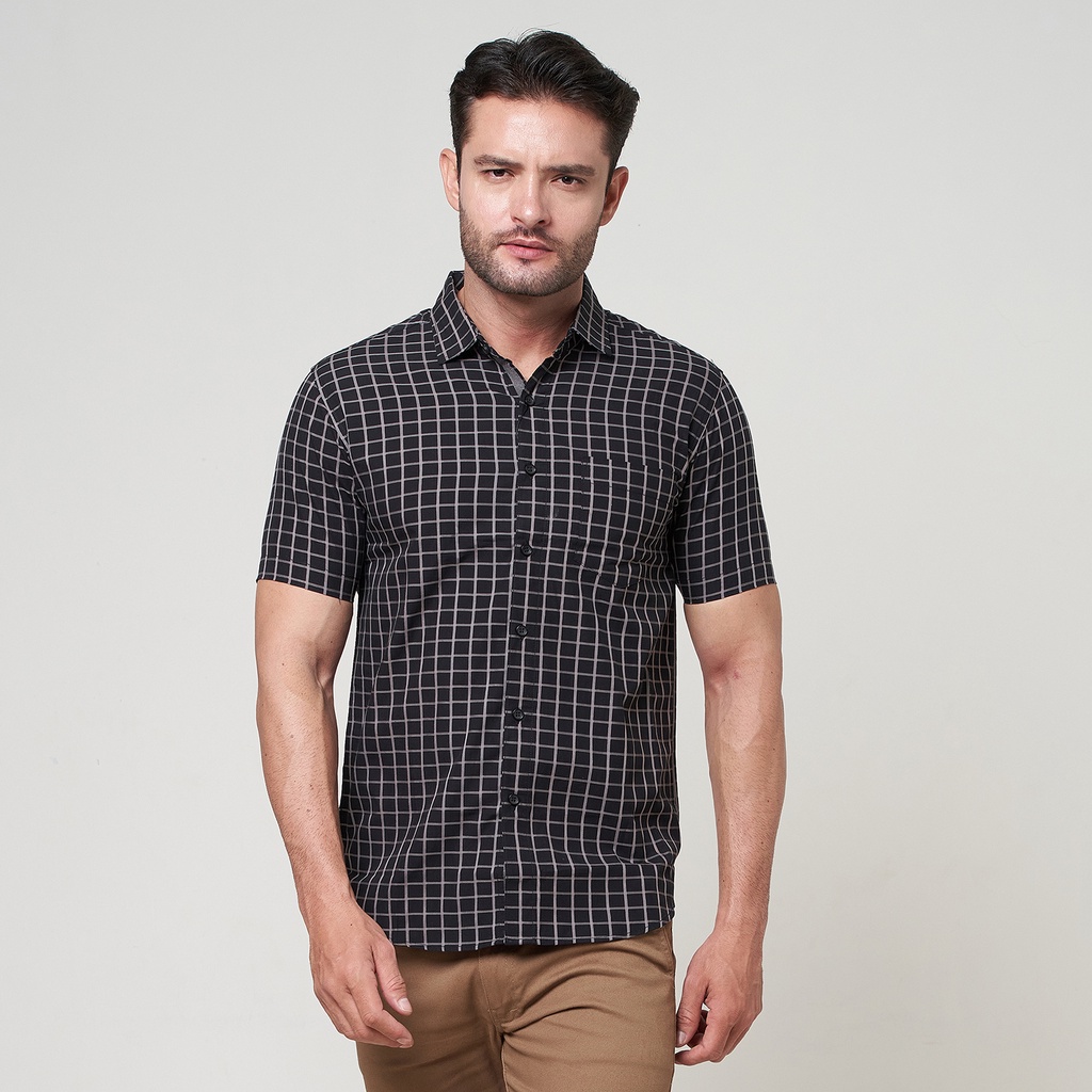 RGB Clothing Company Kemeja Kotak Pria Lengan Pendek Slim Fit Hitam RHMP 1209202
