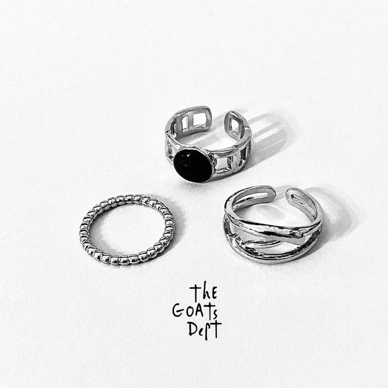 The Goats Dept - Kyoto Onyx Loop Ring Set / cincin pria wanita adjustable unisex model y2k silver pe