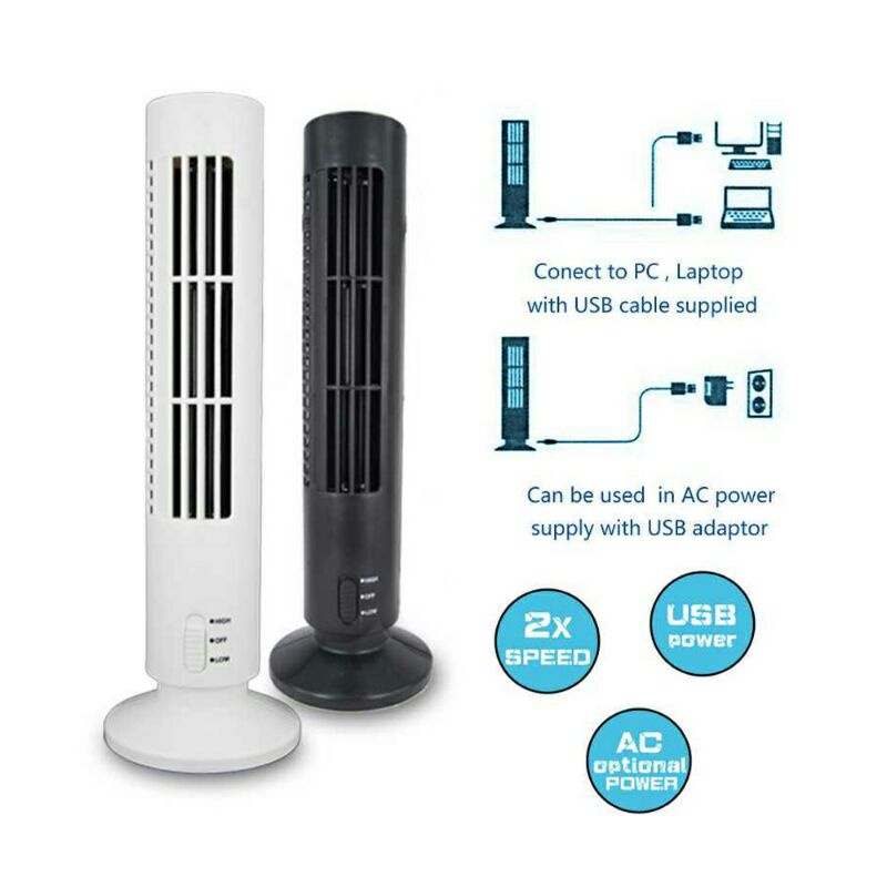 Kipas Angin USB Tower Fan Leafless Ultra Quite yk-1208 Black