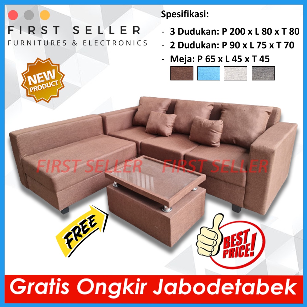 [FREE ONGKIR + MEJA] SOFA L PUTUS / SOFA L PUTUS MINIMALIS CHLOE CANVAS EMPUK NYAMAN