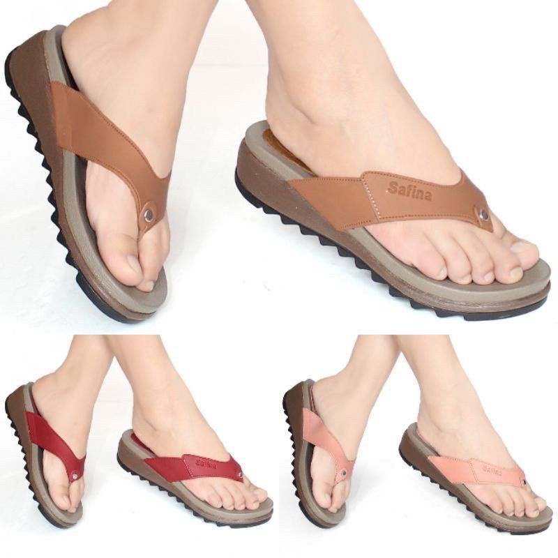 Sandal Sendal Wedges Wanita Jepit Hak Tinggi Casual Ibu Kondangan Kulit Sintetis Terbaru 2023 JT01