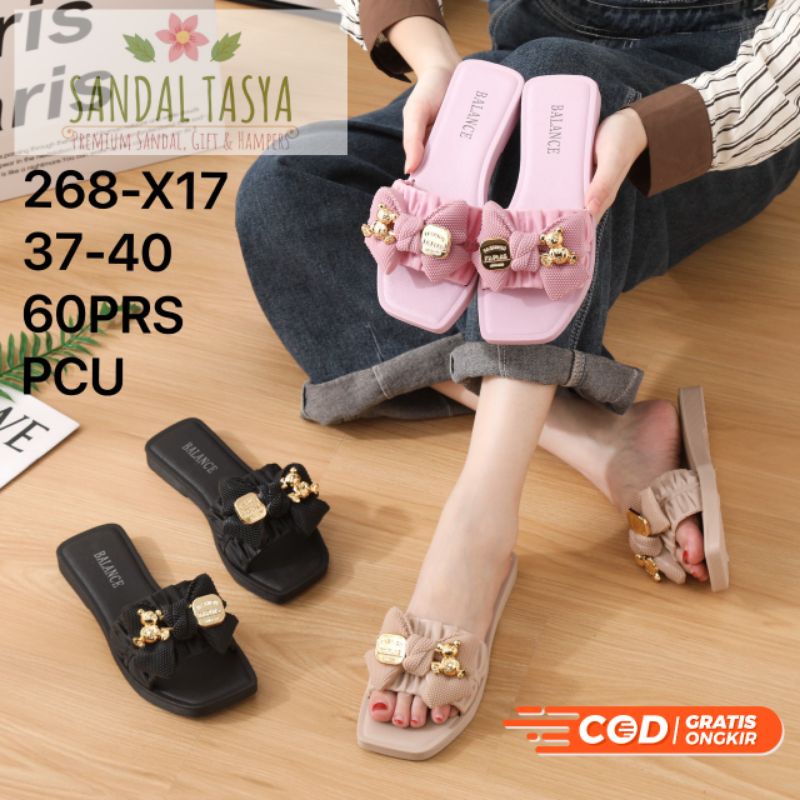 Sandal Selop Jelly Wanita Import Balance 268-X17 Pita Karakter Gold Bear Fashion Korea Terbaru