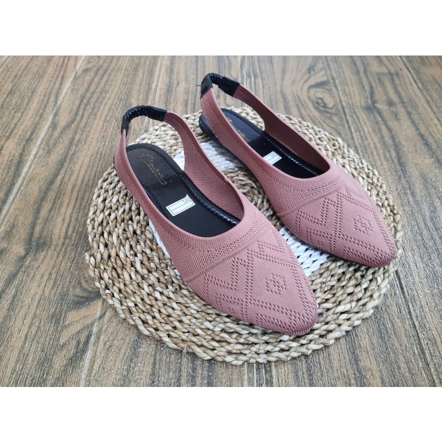 SANDAL BAPAU RAJUT IMPORT WANITA KARET BELAKANG BERKUALITAS/SENDAL SLOP/SENDALFLAT/SEPATU FLET