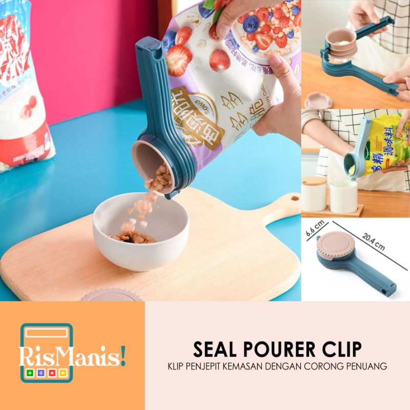 SEAL POURER CLIP - Klip Penjepit Mulut Corong Penuang Ukuran Besar Segel Penutup Kemasan Snack Sealer Bungkus Cereal Penutup Kedap Udara Makanan Ringan Anti Melempem Tuang Bebas Tumpah