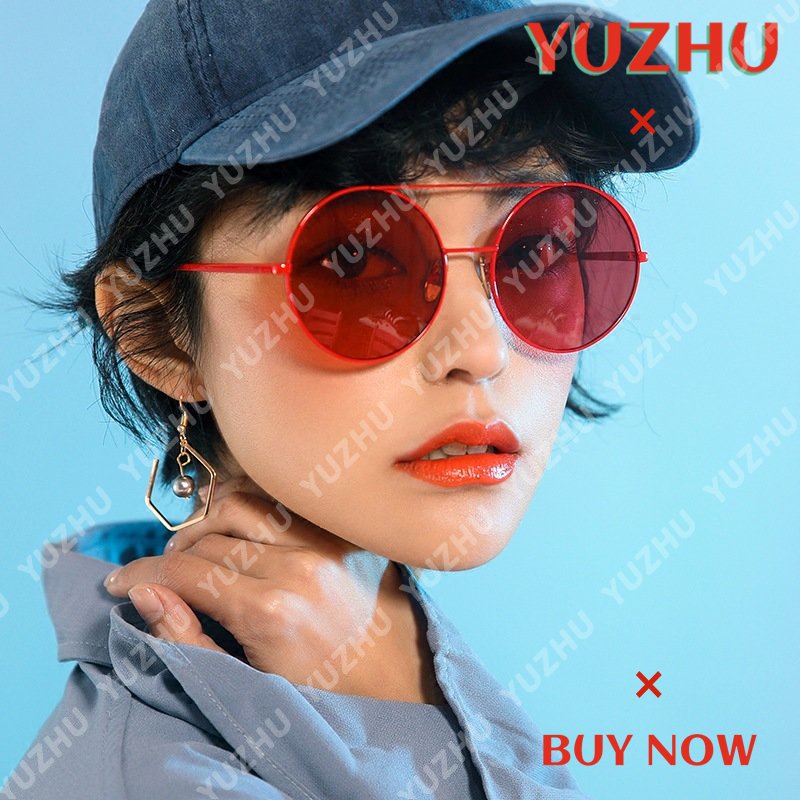 (YUZHU) Kacamata Hitam Bulat Balok Ganda Mode Barat Gaya Vintage Permen Warna Kerai Sunglasses Unisex