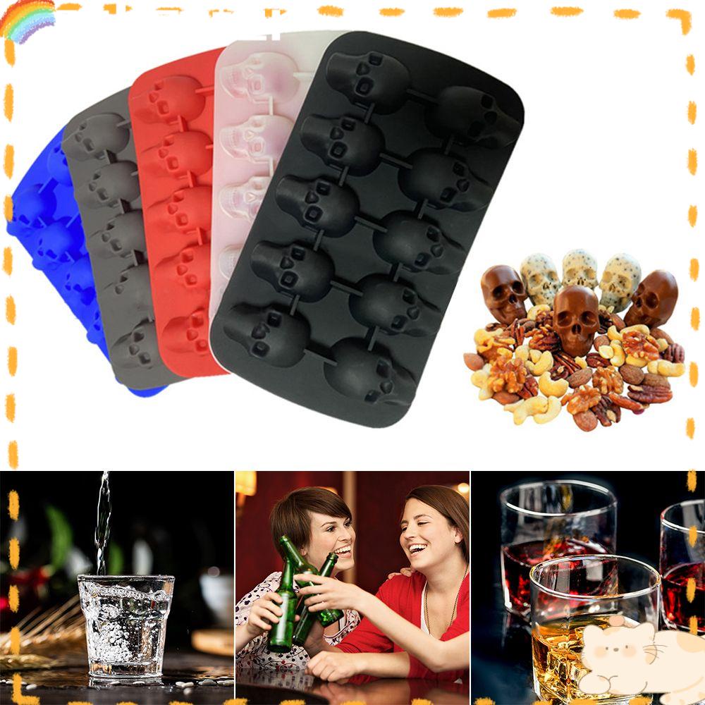 Solighter 3D10 Grid Skull Cetakan Aksesoris Dapur Whiskey Cocktail Halloween Lce Maker