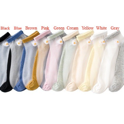 ⭐𝐈𝐇𝐒 𝟎𝟔𝟏 𝐋𝐚𝐦𝐩𝐮𝐧𝐠⭐️Kaos Kaki Transparan Wanita Kaos Kaki Fashion Pendek Bunga Daisy Japanese Ankle Socks