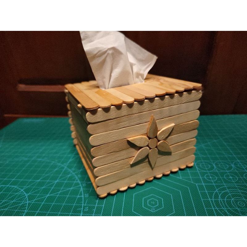 TEMPAT TISU KECIL ESTETIK KAYU DEKORASI MEJA KERAJINAN TANGAN STIK ES KRIM