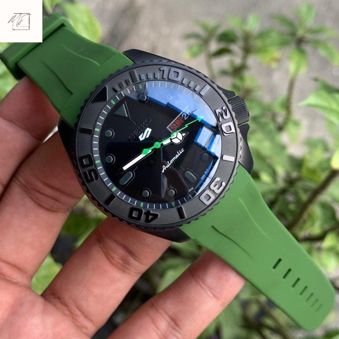 Mod Seiko Yacht Master NH35 Automatic Seiko Mod Black Rubber Green