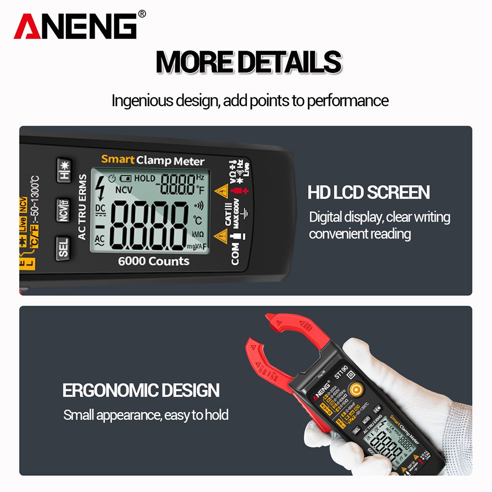 ANENG Digital Multimeter Voltage Tester Clamp - ST190 - Red