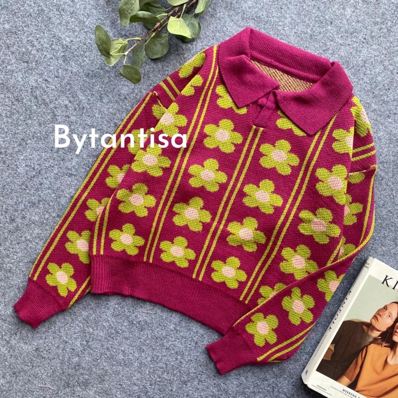 ATASAN RAJUT MOTIF BUNGA LUSSY BAHAN TEBAL