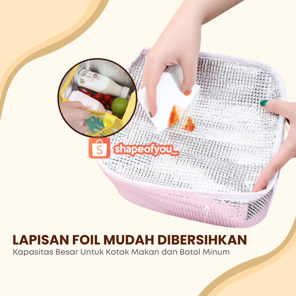 Tas Bekal Makanan Anak Lunch Bag Karakter Alumunium Foil Tahan Panas Dingin Motif Lucu Set Bekal