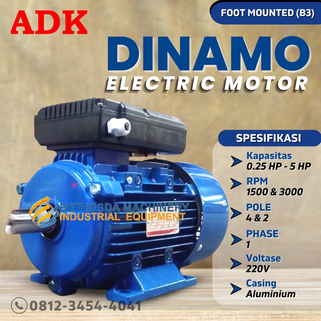 Penggerak listrik 1/2hp motor dinamo 0.5 hp 1 phase 3000rpm ADK