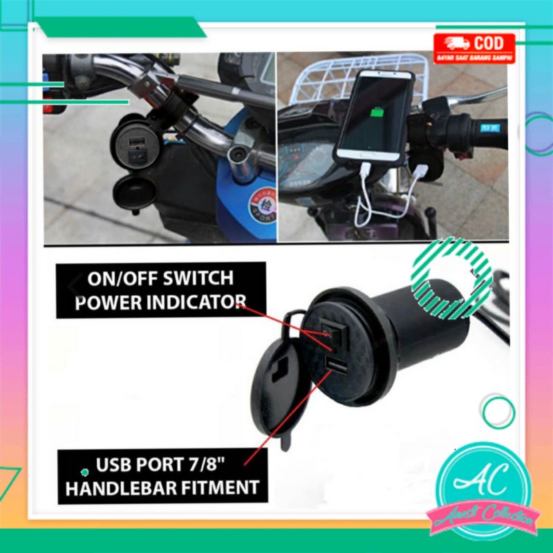 Charger cas hp smartphone sepeda motor untuk ojek online anti air waterproof