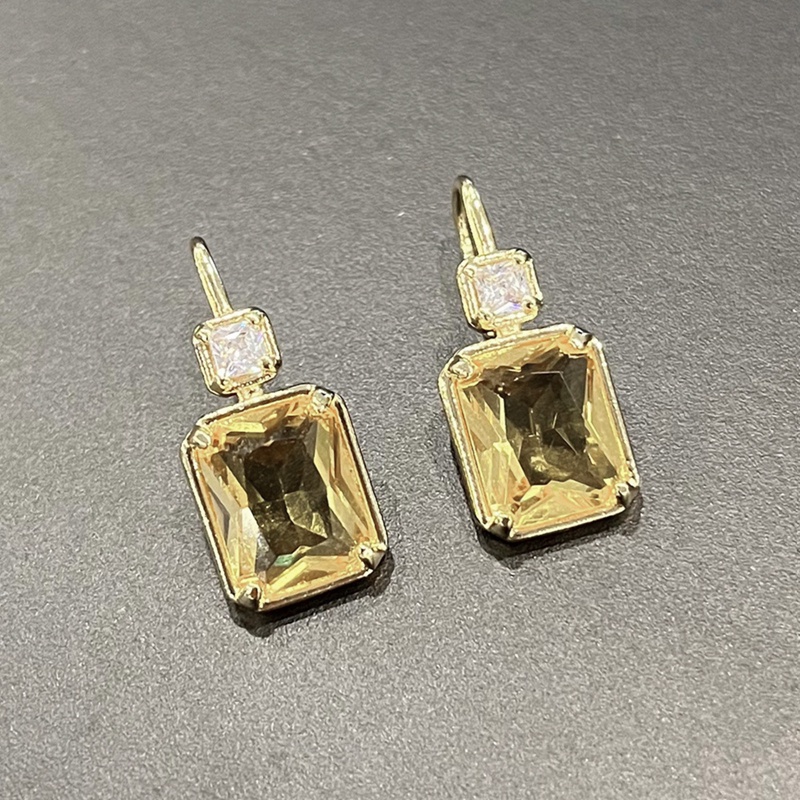 Sederhana Bergaya Persegi Kuning Cubic Zirconia Anting Kait Mewah Warna Emas Wanita Pernikahan Drop Earrings Fashion Perhiasan