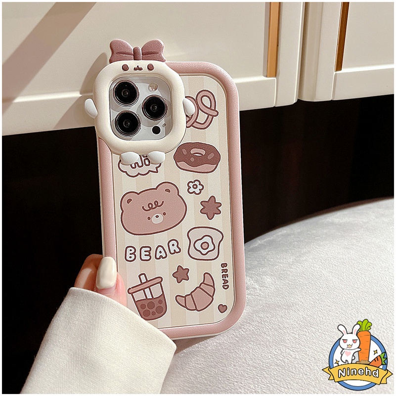 IPHONE Casing Kompatibel Untuk Iphone14 13 12 11 Pro Max X Xr Xs Max7 8 6 6s Plus Se2020Kartun Beruang Casing Ponsel Lensa Monster Kecil Shockproof Glossy Silikon Soft Case Cover Pelindung