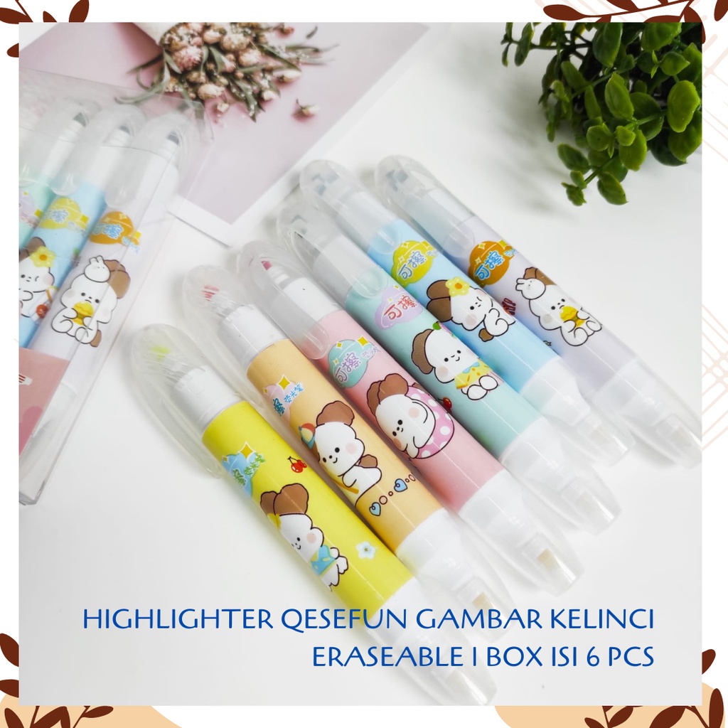 

HIGHLIGHTER QESEFUN GAMBAR KELINCI ERASEABLE 1 BOX ISI 6 PCS BISA DIHAPUS ALAT TULIS UNIK SPIDOL WARNA STABILO