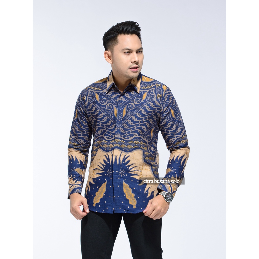 ALBERN NAVY SLIMFIT Kemeja Batik Pria Full Furing Bahan Katun Primisima