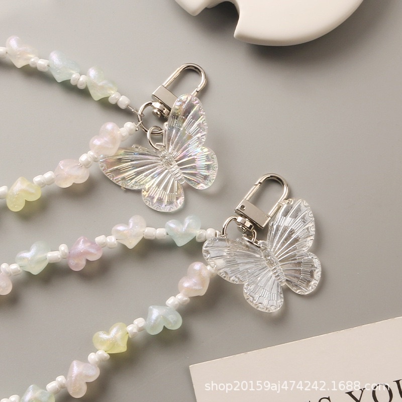 Colorful Heart and Butterfly Cantolan Gantungan HP Airpods Phone Key Chain Lanyard Lucu for Iphone