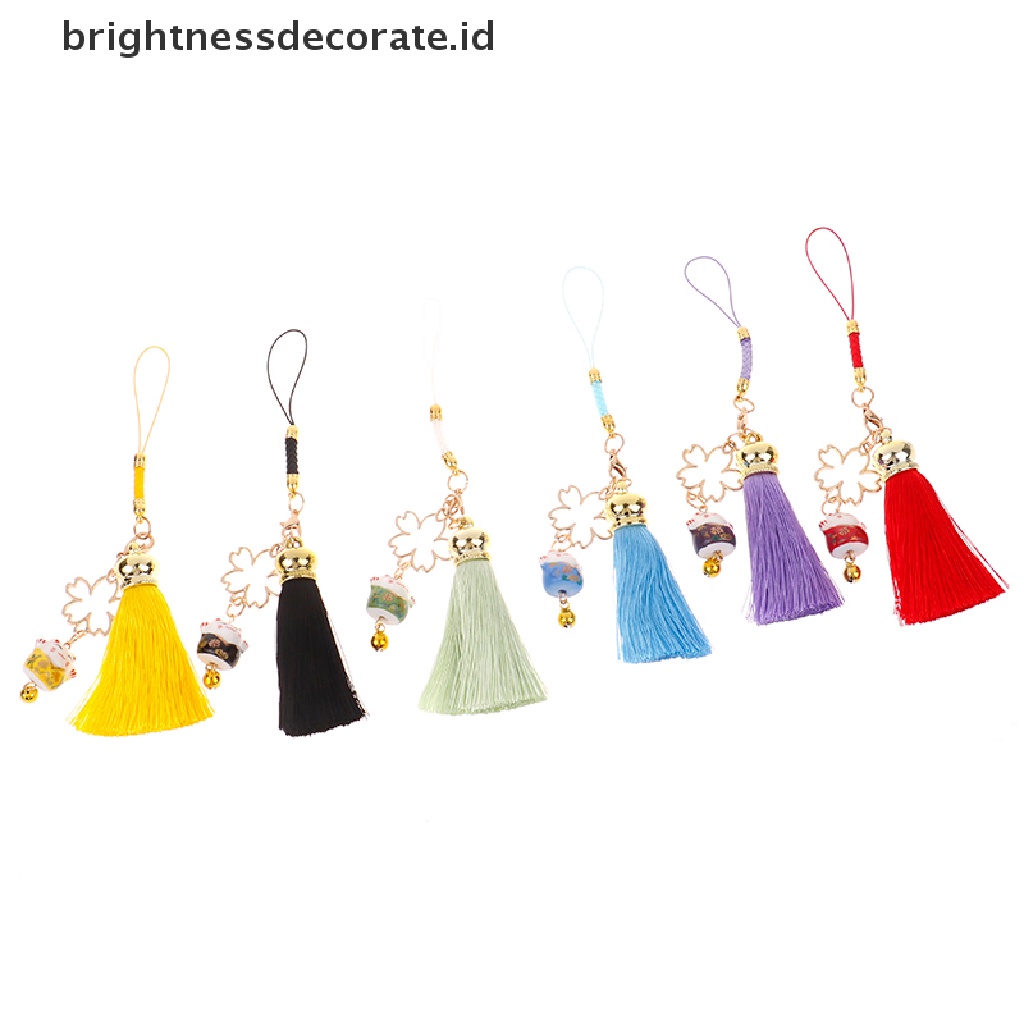[Birth] Baru Tali Telepon Lanyards Dekorasi Bunga Sakura Rumbai Kucing Bell Tali Ponsel [ID]
