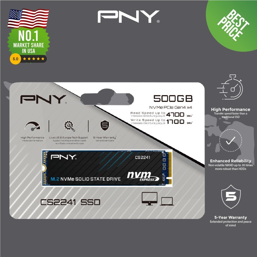 SSD PNY NVME CS2241 500GB Gen 4x4