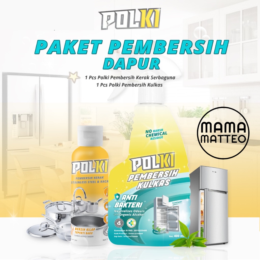 POLKI Bundle Kerak 100ml + Kulkas 400ml / Pembersih Stainless Steel Kulkas Dapur Kaca / BANDUNG