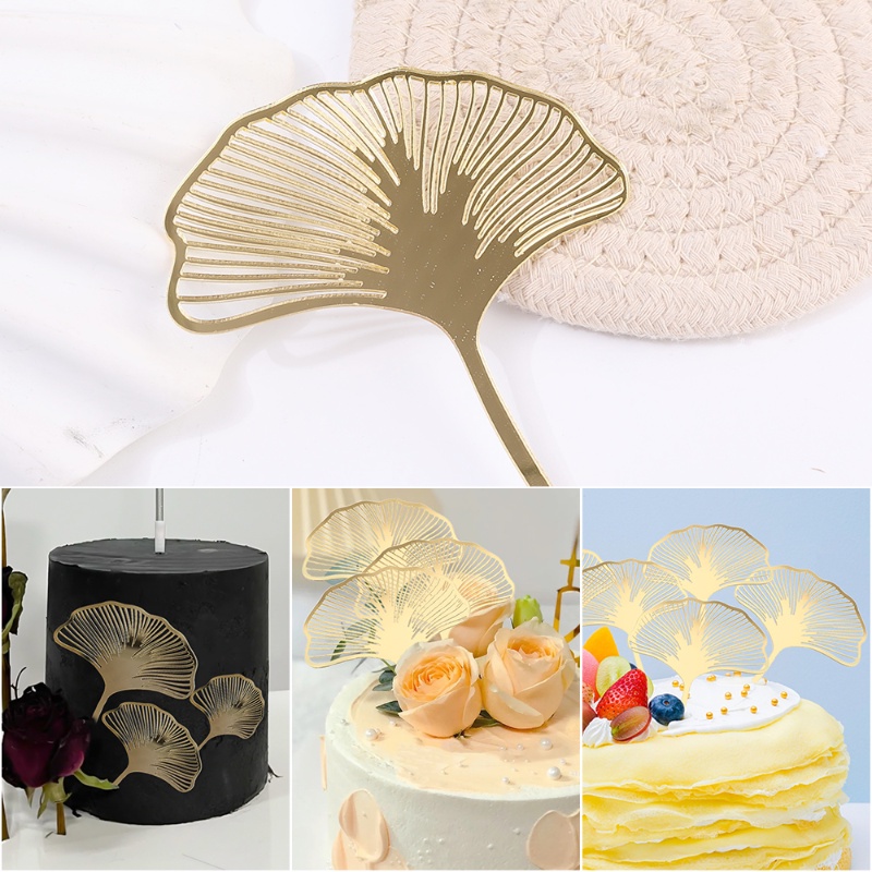 [Harga Grosir] Daun Emas Topper Kue Pesta Ulang Tahun Pernikahan Dessert Decor Gingko Leaf DIY Baking Hias Alat Peraga Muffin Ice Cream Dessert Cupcake Insert Card