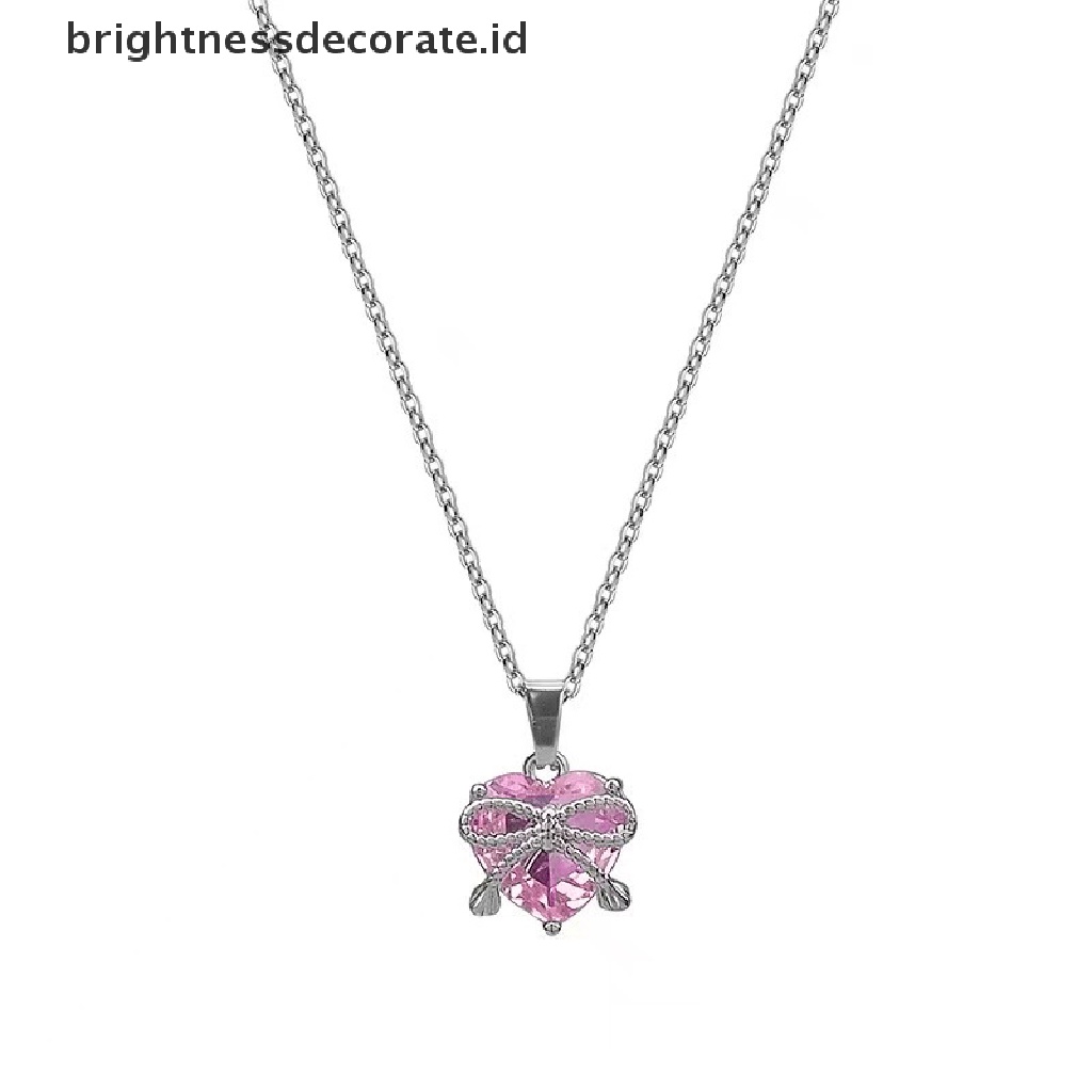 [Birth] Trendy Pink Kristal Jantung Liontin Kalung Heart Pearl Beads Chains Choker Necklace Untuk Wanita Kerah Aksesoris [ID]