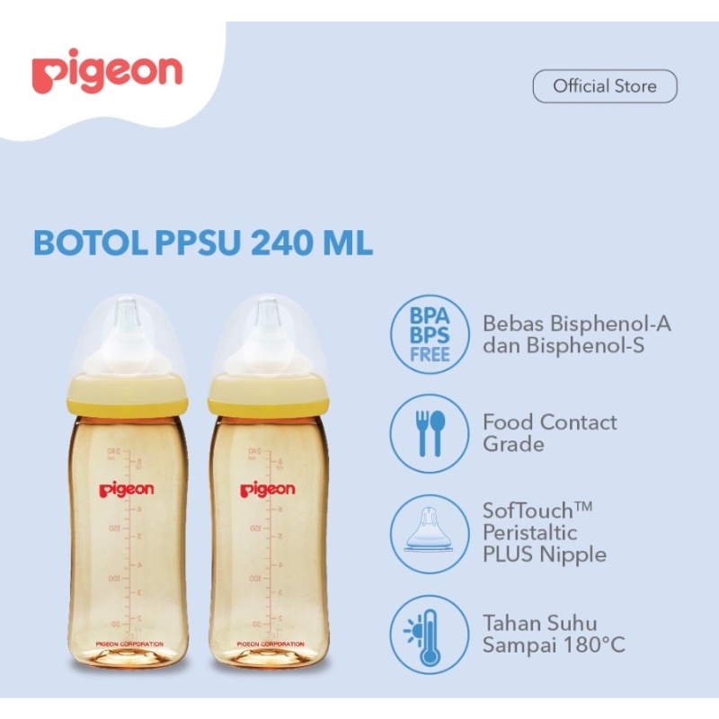 Buy 1 Get 1 Pigeon PPSU Wide Neck Bottle 240ml Paket BONUS Botol Susu SofTouch Peristaltic PLUS WHS