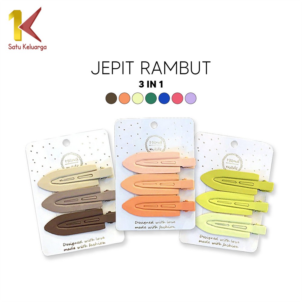 Satu Keluarga Jepit Rambut Korea Wanita 3IN1 Motif Polos Warna Warni C769 Set Hair Clip Kekinian Jep