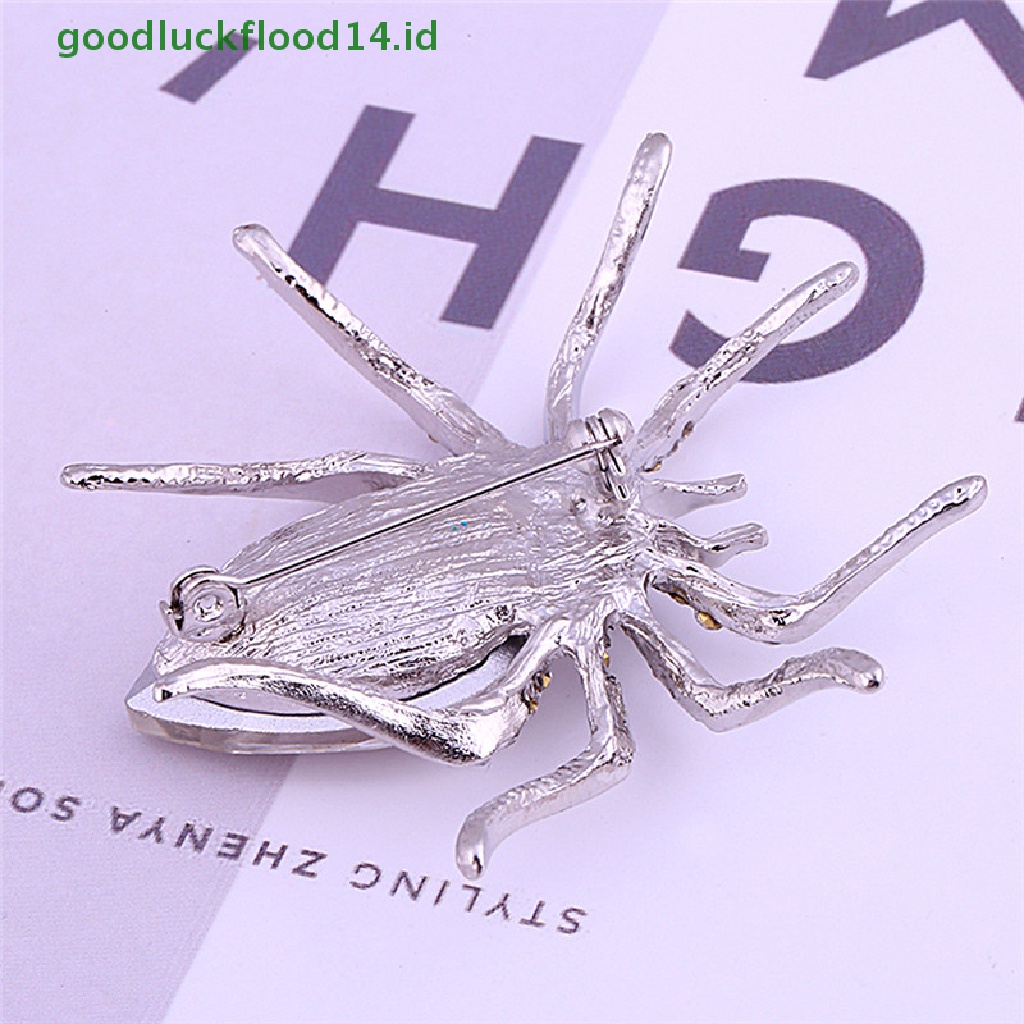 [GOOGFOUR] Spider Putih Perak Disepuh Fashion Bros Perhiasan Elegan Kristal Brooch Pin [TOP]