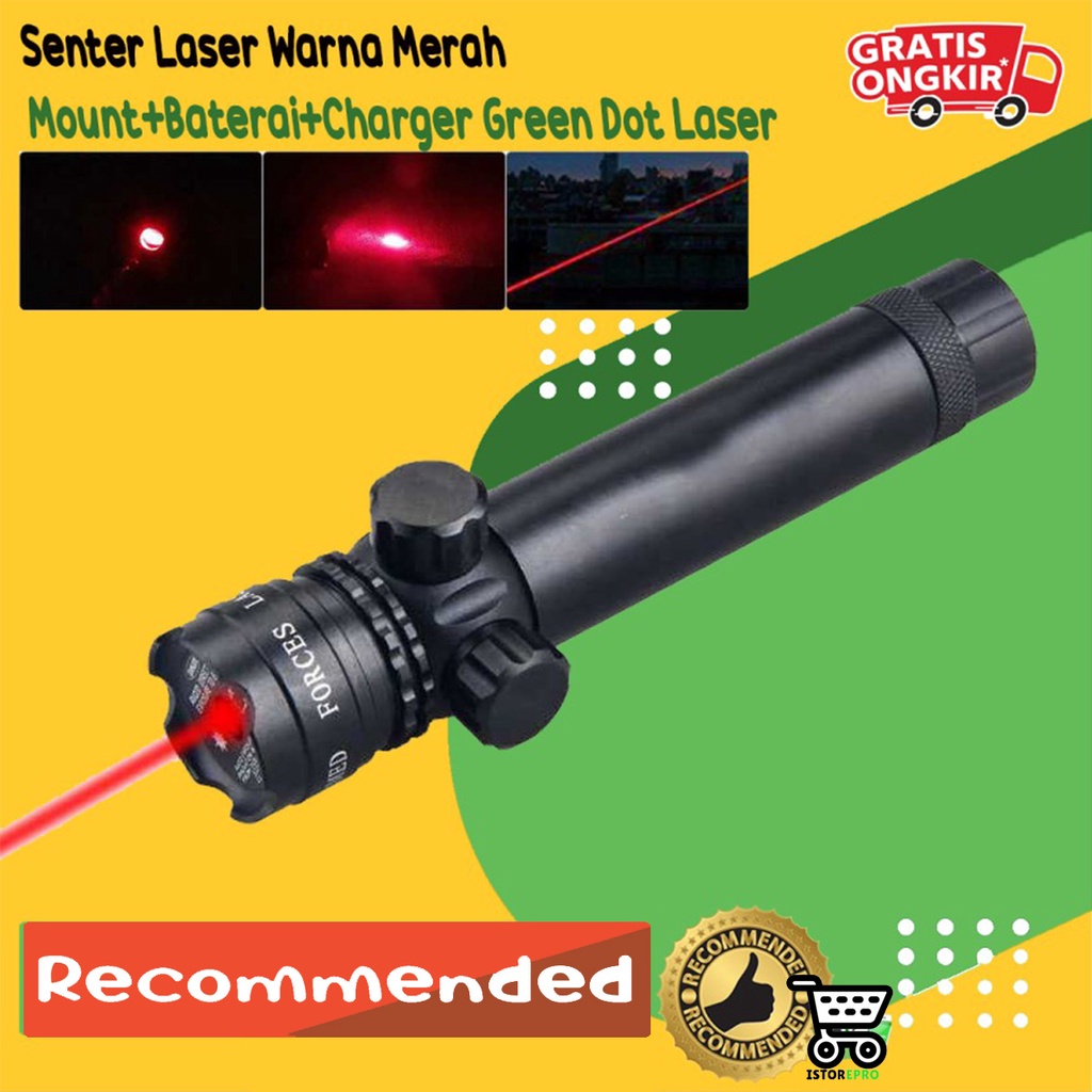 Senter Laser Warna Merah Mount+Baterai+Charger Red Dot Laser